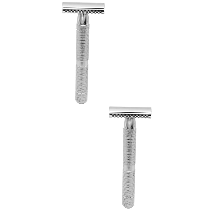Baluue 2pcs Men Razor Safety Razor Stainless Steel Blade Double Shaver for Gentle Hair Removal