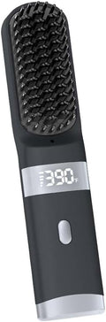 Cordless Hair Straightener Brush Portable on The go Comb for Travel USB chargingTwo Power sources30s Fast HeatingLCD Large Screen Display (Black) 1010