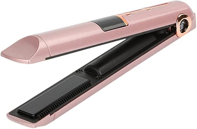 Dioche 2 in 1 Curling Iron and Straightener USB Wireless Hair Straightener and Curler with Floating 3D Heating Panel 3 Adjustable Temperatures LED Display (Pink)