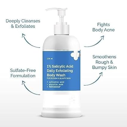 Dermas 1% Salicylic Acid Daily Exfoliating Body Wash To Prevent Body ACNE &amp Cleanse Skin with Salicylic Acid Glycolic Acid - 250ml