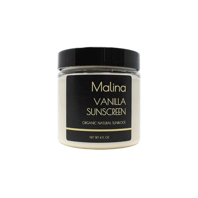 Malina™ Organic Vanilla Natural Sunscreen | SPF 30+ | Nontoxic | Baby-Safe | Reef-Safe | No Preservatives | No Synthetic Fragrance | Made With Pure Essential Oil (4 Fl Oz)