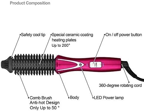Mini Collaspe Hair Curler Tangle-Free Curling Iron Brush and Volumizer Dual Voltage Travel-Friendly Tourmaline Ceramic Ionic Hot Brush Styling Wand(Red)
