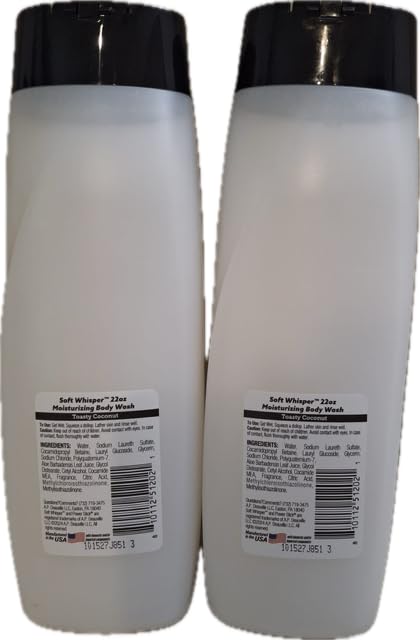 Soft Whisper- Toasty Coconut~ Moisturizing Body Wash with aloe vera - 2 Pk total 44 FL OZ