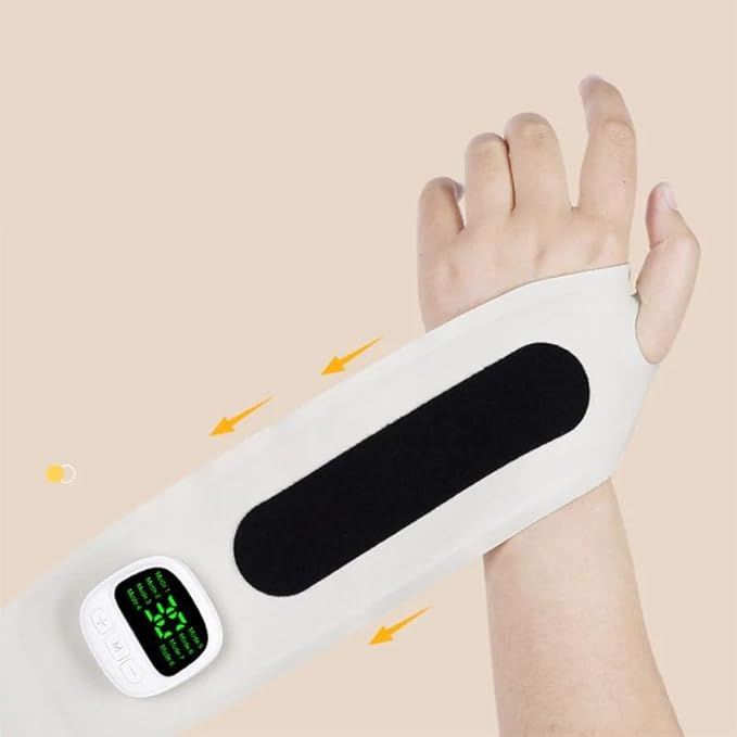 Rechargeable Adjustable Electric Wrist Massager Ergonomic 360° Support Portable Cordless Hand Heating Pad with 8 Modes 30 Intensity Levels for Hand Pain Relief Magnetic Detachable Host (White)