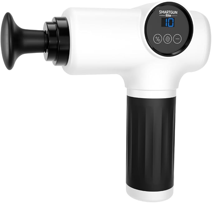 SPA SCIENCES - SmartGun Elite – Therapeutic Deep Tissue Percussion Massager – for Muscle Soreness - with Interchangeable Heads 10 Intensity Levels and Smart Comfort Pulse – USB Rechargeable
