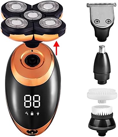 Electric Razor for Men Electric Shaver for Men Beard Hair Trimmer Electric Razor 5D Floating Five Blade Heads Electric Nose Hair Trimmer LCD Display ( Color : Golden-Package A )