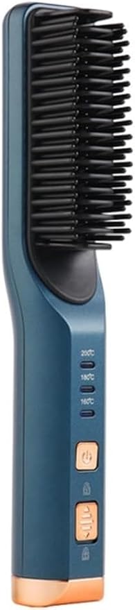 Heating Straight Hair Brush Fast Styling Portable Wireless Hair Flat Irons Straightening Comb USB Rechargebattery (Color : Blue)