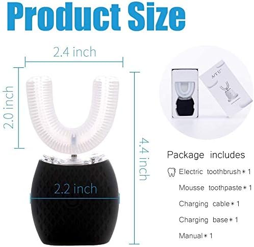 Maybuy Ultrasonic Automatic Toothbrush Ultrasonic U-Shaped Toothbrushes for Adult 360° Electric Sonic Toothbrushes with Automatic Timer Wireless Charging Teethbrush Kit for Travel Or Home (Black)