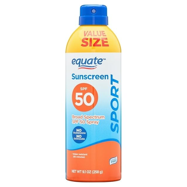 Equate Sunscreen SPF 50- Value size Sport Broad Spectrum Spray 9.1 oz (pack of 1) Set By Basket Goods