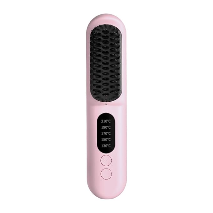 Wireless Hair Straightener Brush Fast Heated Straightener Brush Negative Ions Hair Curler Portable Heating Comb Easy Install -Pink