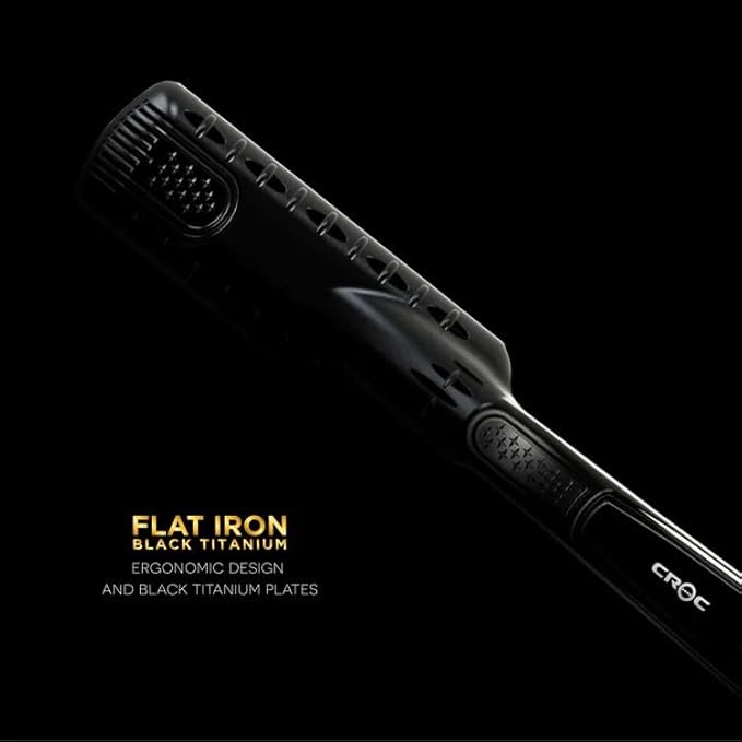 Croc Masters Black Titanium Flat Iron 1.5 Digital Temperature Control Dual Voltage Anti-Static Plates