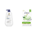 Dove Body Wash Deep Moisture 30.6oz Cucumber Green Tea Beauty Bar 6 Bars 3.75oz Bundle