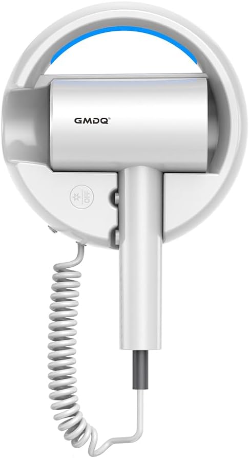 Hotel Wall Mount Hair Dryer for Bathroom with Night Light 110V Quiet Overheat Protection Negative Ion Technology