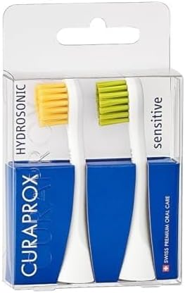 Curaprox Hydrosonic Brush Heads Rainbow Sensitive Duo – for Gentle Gum Care &amp Daily Cleaning | Yellow/Green 2-Pack | Compatible with All Curaprox Sonic Models | Swiss Made