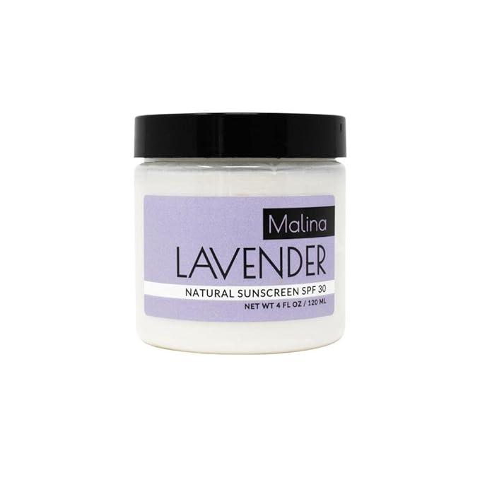 Malina™ Organic Lavender Natural Sunscreen | SPF 30+ | Nontoxic | Baby-Safe | Reef-Safe | No Preservatives | No Synthetic Fragrance | Made With Pure Essential Oil (4 Fl Oz)
