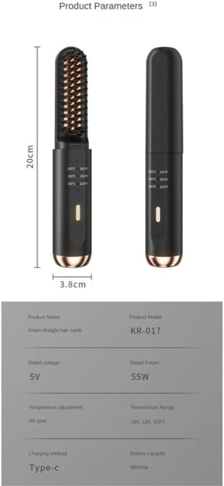 Rechargeable Multifunctional Cordless Hair Straightener Brush Fast Heated Straightener Brush Negative Ions Electric Hot Comb Hair