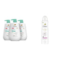 Dove Sensitive Skin Body Wash 30.6 fl oz (Pack of 3) and Advanced Care Antiperspirant Deodorant Spray with Pro-Ceramide Technology