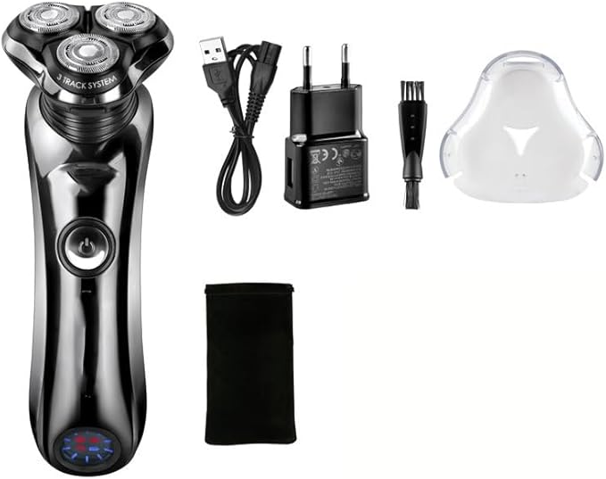 Men's Electric Shaver Waterproof 3D Rotary Shaver Fast Rechargeable with Intelligent Cleaning System Facial Shaver