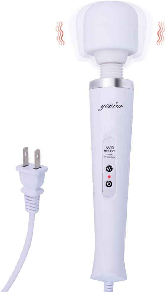 YEVIOR Wired Powerful Handheld Massager with 10 Pulse Settings Strong Vibration for WomenPersonal Total Body Therapy Massager for Sports Recovery Muscle Aches Body Pain (White)