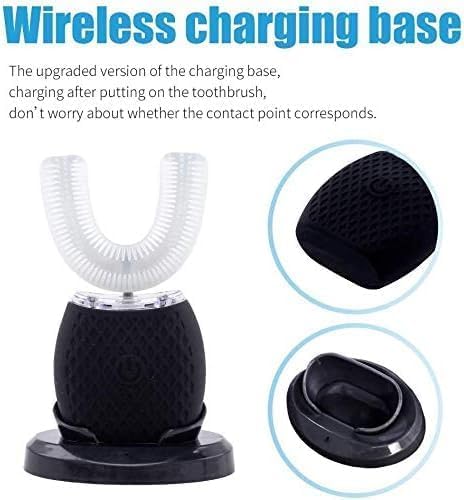 Automatic 360 Sonic Toothbrush Waterproof Rechargeable Portable Electric Ultrasonic Teeth Whitening Brush for Travel and Household (Black)