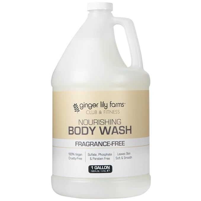 Ginger Lily Farms Club &amp Fitness Nourishing Body Wash 100% Vegan &amp Cruelty-Free Bath &amp Shower Gel for Men and Women Fragrance Free 1 Gallon (Pack of 4)