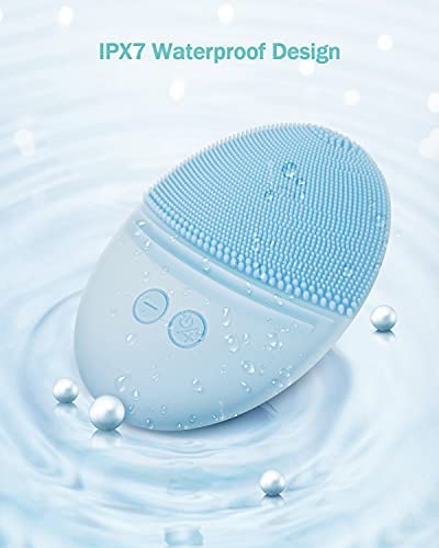 EZBASICS Facial Cleansing Brush Waterproof Sonic Vibrating Face Brush for Deep Cleansing Gentle Exfoliating and Massaging Inductive charging (Blue)