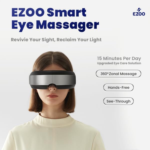 EZOO Smart Eye Massager with Visualization Window Five Built-in Modes and Adjustable Settings for Stress Relief Headaches and Sleep Aid