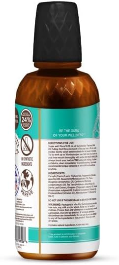 Guru.nandas Coconut Mint Oil Pulling Oral Rinse with Essential Oils and Vitamins Alcohol-Free Formula for Daily Oral Care and Fresh Breath 16 oz