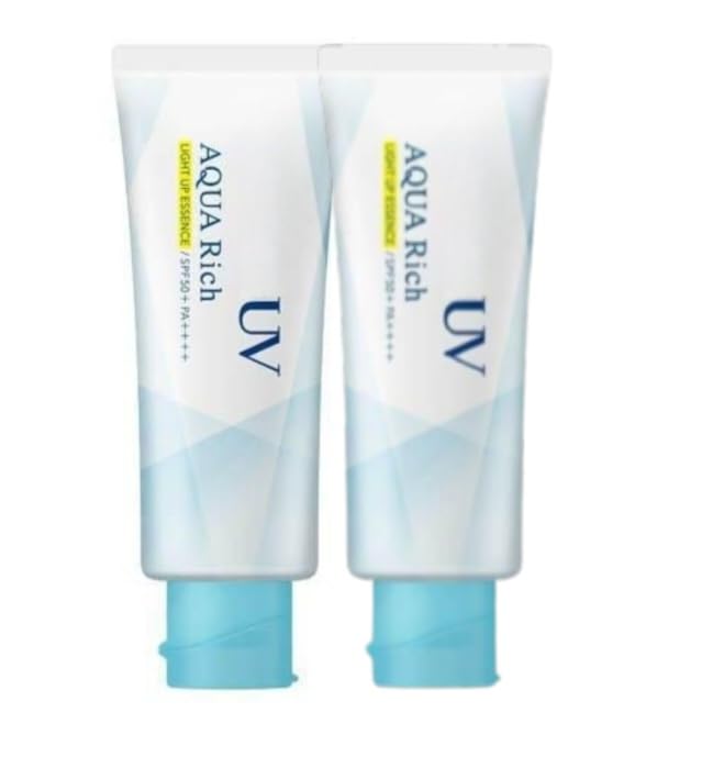 Japanese Sunscreen UV Aqua Rich Lightup Essence SPF 50+ PA++++ – Lightweight Water-resistant Based UV Protection for FaceOil-Free Non-GreasySensitive Skin Safe 2.46oz/70g (White Essence)