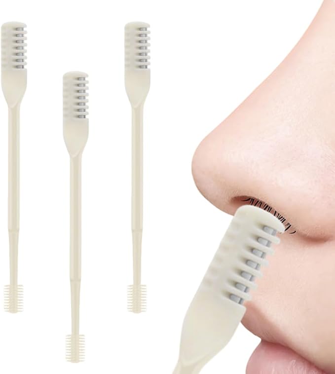 KAMOJI 2026 New Nasal Hair Cutter Set 360° Rotating Portable Manual Nasal Hair Remover Upgrade Double-Sided Nose Hair Trimmer with Ear Picker Suitable for Men and Women (Begie 3Pcs)