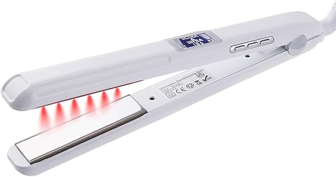 Pro Infrared Hair Straightener Cold Flat Iron for Repair Damaged Hair LCD Display 360° Swivel Cord White