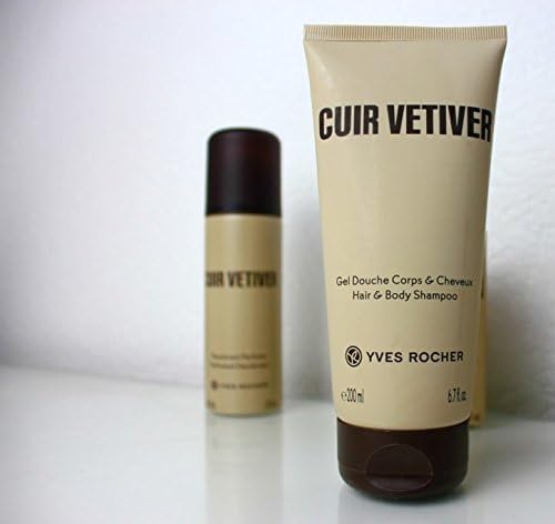 Yves Rocher Cuir Vetiver Men’s Shower Gel &amp Shampoo All-in-One Perfumed Cleansing Gel Long Lasting Fragrance Set of 3 Bottles Luxury Gift Kit - 200 ml/6.7 fl.oz