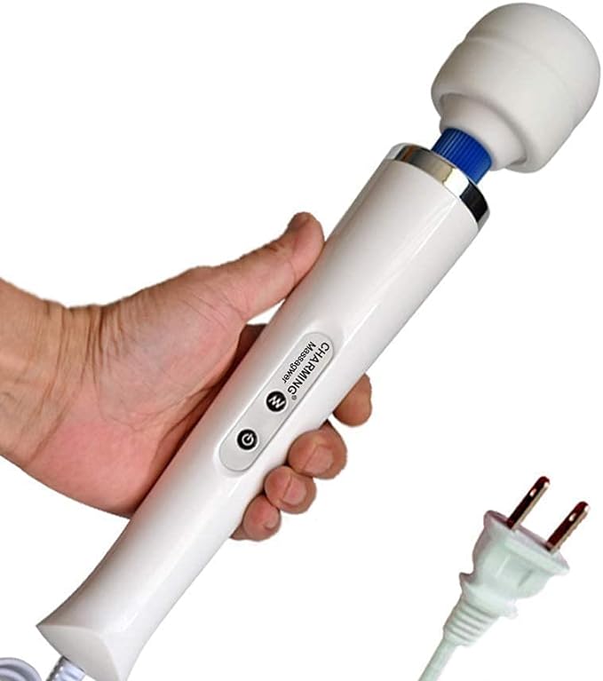 CHARMING 10 Speeds Wired Powerful Handheld Back Massager with Strong Vibration Personal Therapy Massager for Sports Recovery Muscle Aches Full Body Pain (White)