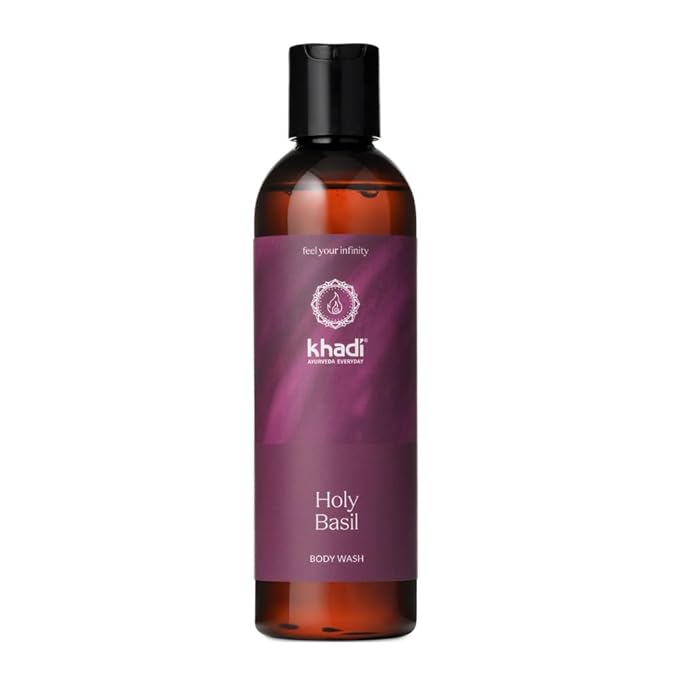KHADI HOLY BASIL BODYWASH – Ayurvedic Shower Gel – 100% Natural – Intensely Cleanses &amp Cares – Protective &amp Invigorating – Basil Tulsi Lime Eucalyptus – 200ml