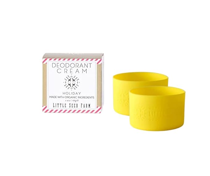 Little Seed Farm All Natural Deodorant Cream Aluminum Free Deodorant for Women or Men 2.4 Ounce - Holiday + Bright Yellow Jar Sleeves