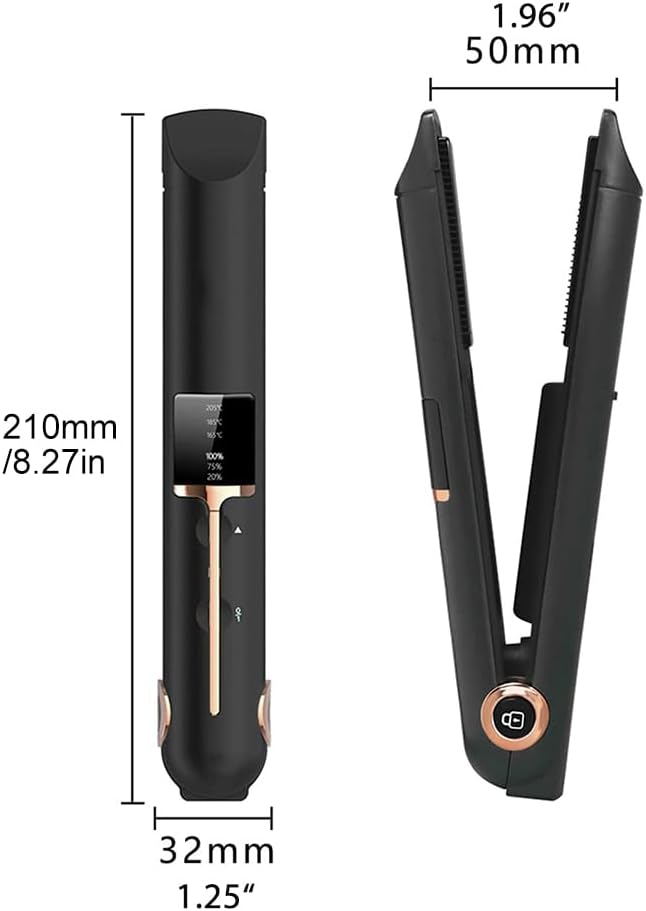 Dioche 2 in 1 Curling Iron and Straightener USB Wireless Hair Straightener and Curler with Floating 3D Heating Panel 3 Adjustable Temperatures LED Display (Pink)