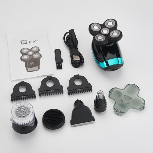 Head Shavers for Bald Men 5IN1 4D echargeable Bald Head Electric Shaver 5 Floating Heads Beard Nose Ear Hair Trimmer Razor Clipper Facial Brush