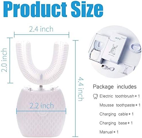 Maybuy Ultrasonic Automatic Toothbrush Ultrasonic U-Shaped Toothbrushes for Adult 360° Electric Sonic Tooth Brush with Automatic Timer Wireless Charging Teethbrush Kit for Travel Or Home (White)