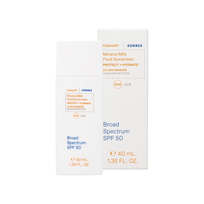 KORRES Greek Yoghurt Mineral Milk Fluid Sunscreen Lightweight Face Sunscreen for Daily Hydration Mineral UV Protection Sensitive Skin Friendly SPF for Face Vegan Travel Size 1.35 Fl Oz