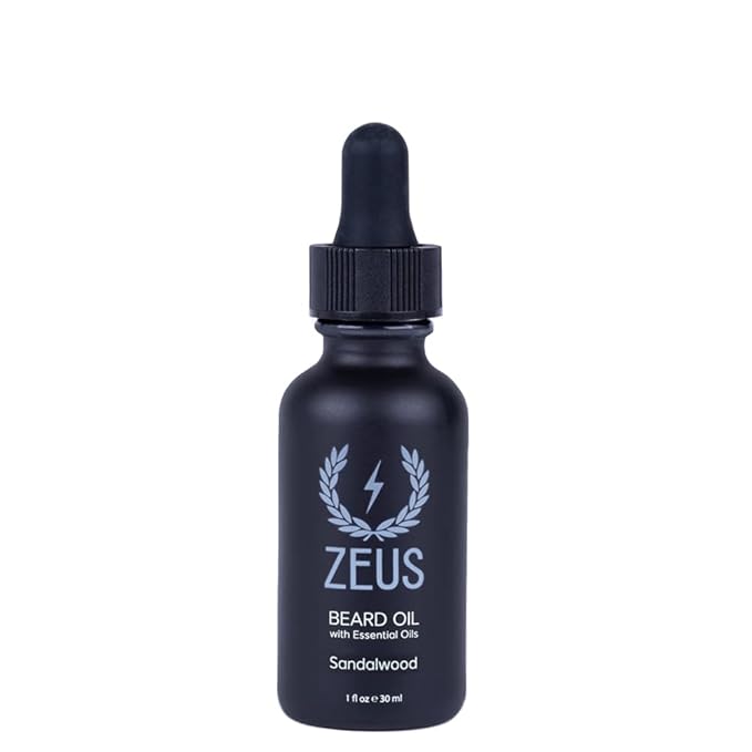 ZEUS Natural Beard Oil for Men Premium Grooming Oil to Soften Hydrate Condition &amp Control Frizz in Beard and Mustache (Made in USA) Sandalwood