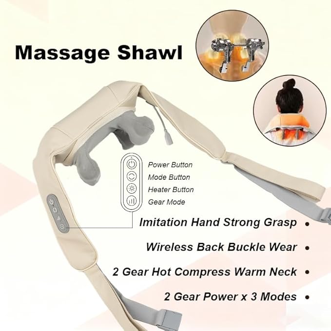 Cervical and Shoulder Massager 3-Level Force Adjustment Equipped with Trapezius Muscle Kneading and Heat Therapy Function Portable Design Ideal Gift for Parents