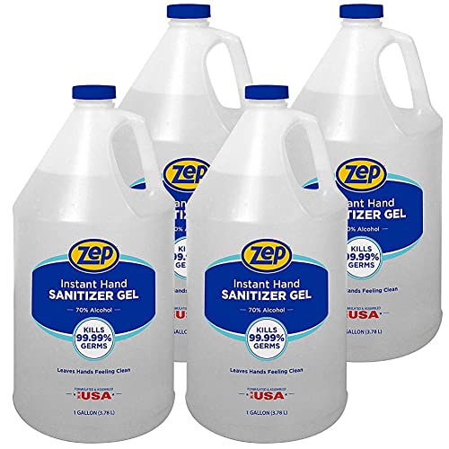 Zep Instant Hand Sanitizer Gel - 1 Gallon (Case of 4) 355824 - Kills 99.99% of Germs Professional-Grade Formula Contains 70% Ethanol Alcohol