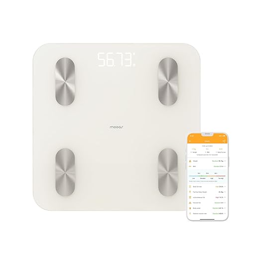 Mooas 11-inch (28cm) Bluetooth Smart Scale (Ivory) Digital Body Composition Analyzer for Weight BMI &amp Muscle Mass High Accuracy Fitness Tracker Syncs 20 Essential Metrics