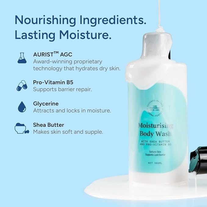 Body Wash for Dry Ski.n with Shea Butter &amp Glycerine | Protects Sk.in Barrier | Velvety Soft S.kin | Body Wash for Women &amp Men | Paraben &amp Silicone-Free | For All Sk.in Types | 300ml