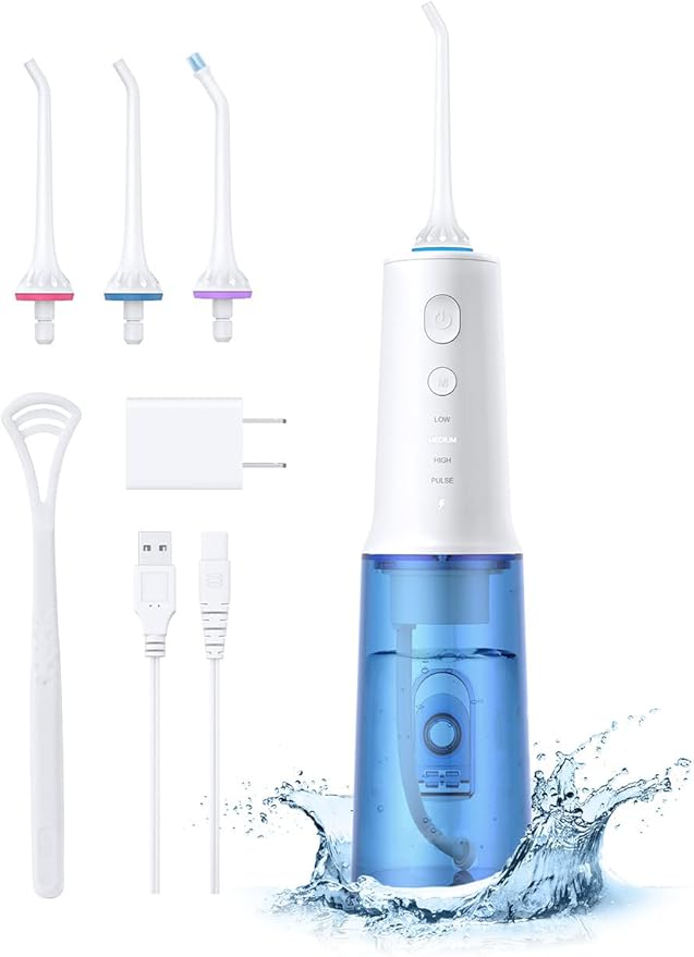 Water Dental Flosser Professional 320ML Tank Cordless Oral Irrigator - Portable and Rechargeable IPX7 Waterproof 4 Modes Water Flossing with Cleanable Water Tank for Home and Travel