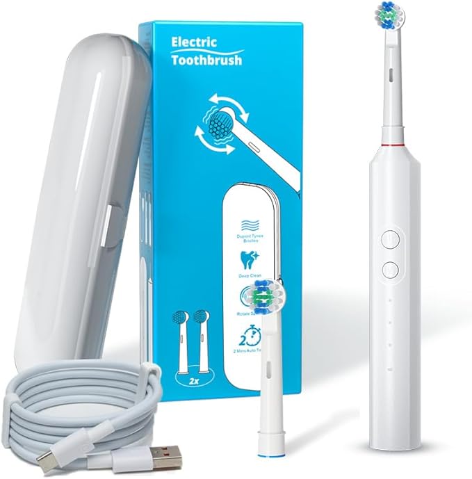 Rotating Electric Toothbrush Fully Waterproof Couples Version (WhiteOne Size)