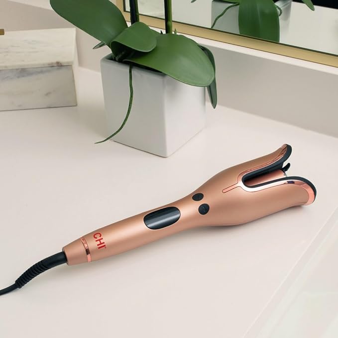 CHI Spin N Curl 1″ Ceramic Rotating Curling Iron Adjustable Preset Heat Settings for All Hair Types Salon-Quality Curls &amp Waves Auto Shut-Off Tangle Protection Rose Gold