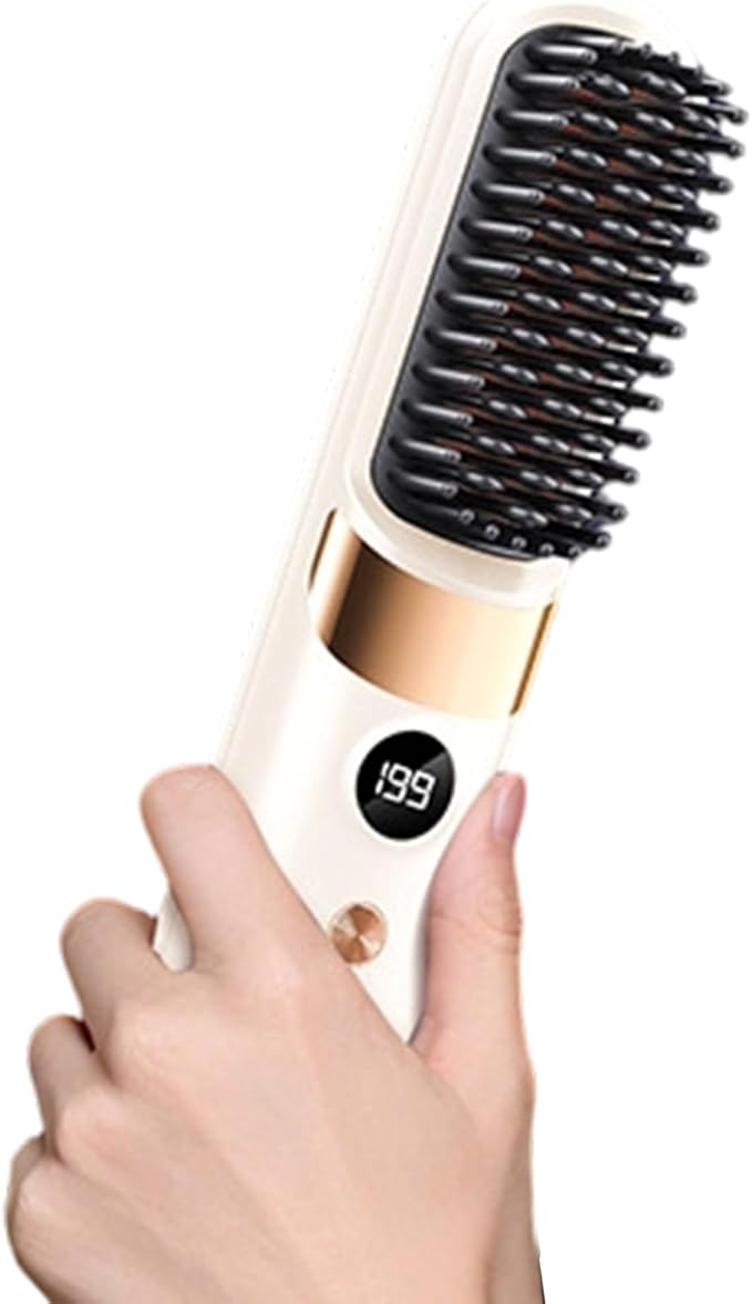 Hair Straightener Brush - Rechargeable with 4 Temperature SettingsHair Straightener Comb Cordless - for Home Travel Apartment College Dorm Vacation Women Wife Family
