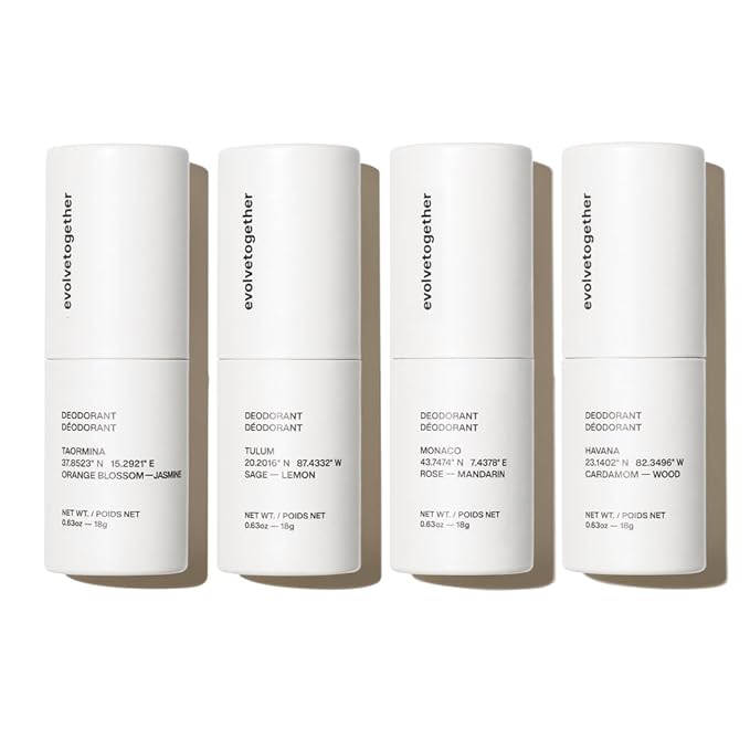 evolvetogether Aluminum Free Natural Deodorant for Women &amp Men | 4 Pack Travel Set | Neutralizes Odors Soothes Skin | Vegan Cruelty-Free Baking Soda Free | Discovery Set