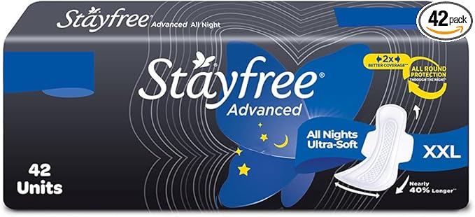 Stayfree Advanced XXL | 42 Pads | All Night Ultra Comfort Sanitary Pads for Women |